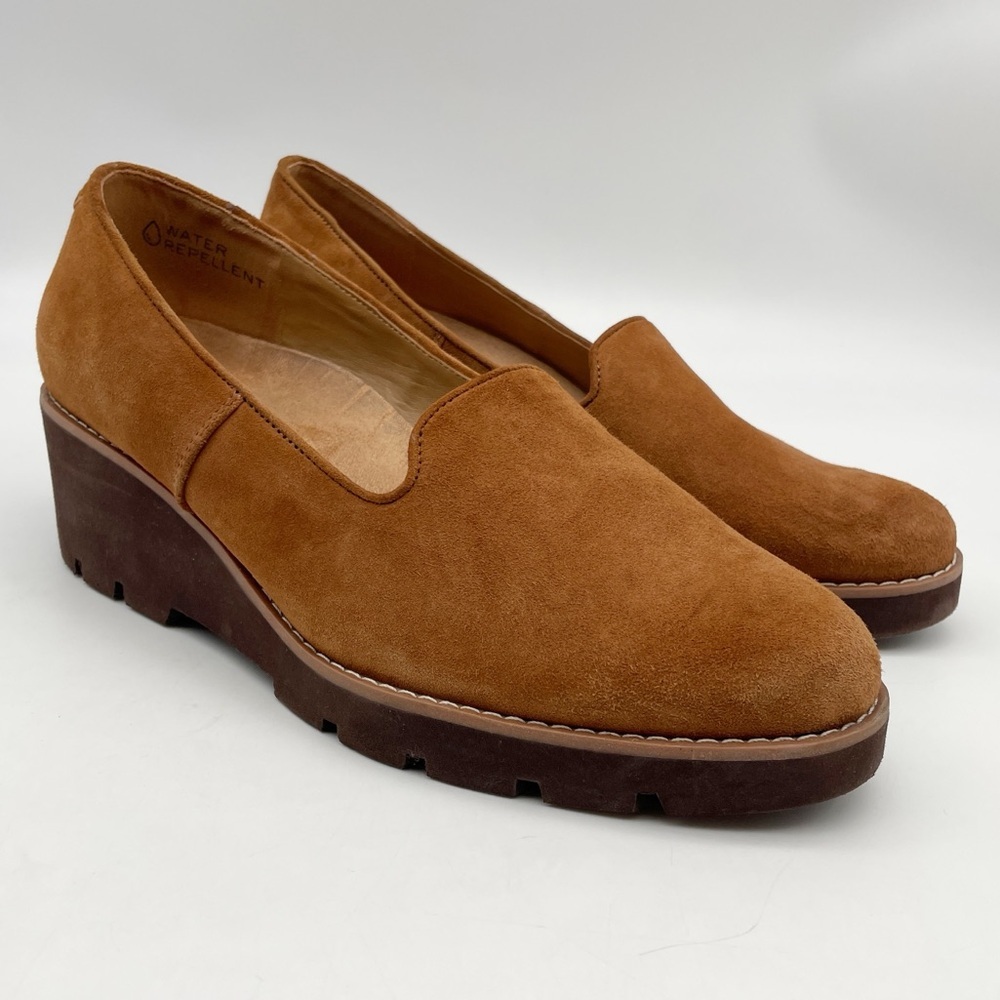 Vionic Willa Wedge Water Repellent Suede Loafers Tan Brown Women's Size 11